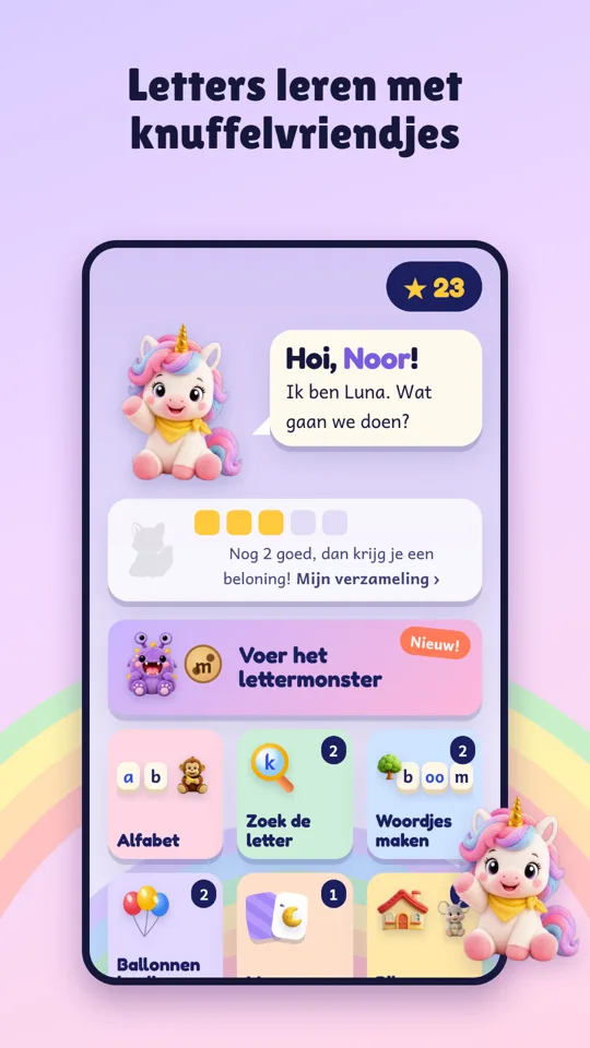 Startscherm van Letterpret met de spellen